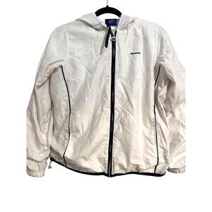 Reebok White Hooded Windbreaker Jacket Womens Size S Polyester Zip-Up